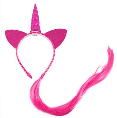 KIMU® Eenhoorn Haarband Haar Roze - Unicorn Diadeem Met Oortjes - Pink Hoorn Nephaar Glitter Vlecht Extensions Festival