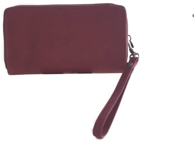 Oi rode vintage leren ritsportemonnee met afneembaar polsbandje / grote draagbare damesbeurs met rits afsluitbaar / lange rits portemonnee met ruim ritsvak voorop / beveiligd tegen skimmen / rood leer / 516Red NR