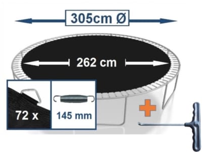 Springmat rond voor 305 cm trampoline - met 72 ringen voor 14 cm. lange veren