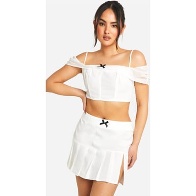 boohoo Dames Boogdetail geplooide mini | Wit | Maat: 38