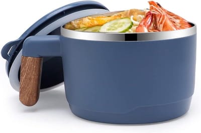 roestvrij-stalen Instant Noodle Bowl 304 Japanse soepkom - 1000 ml vensterschaal met deksel - blauw-groen-wit