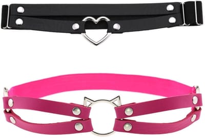 Dailygoods- Kousenband Zwart - Verstelbare Kousenband - Kousenband voor Katten - Leren Kousenband - Kledingaccessoire - Geschikt voor Beenmaat 36-80 cm - Kousenbanden