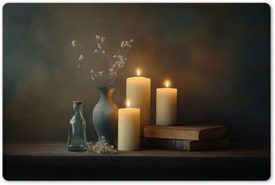 Placemats 45x30 cm - Placemat kunststof - 1 stuk - Kaarsen - Stilleven - Rustiek - Boeken - Borden onderleggers - Decoratie voor op tafel - Keuken tafeldecoratie accessoires - Vinyl onderlegger - Tafelversiering