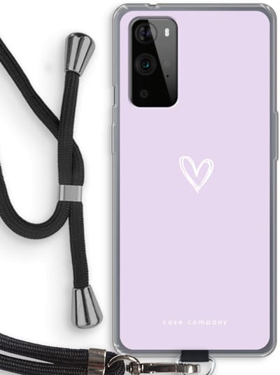 Case Company® - Hoesje met koord geschikt voor OnePlus 9 Pro hoesje met Koord - Klein hartje paars - Telefoonhoesje met Zwart Koord - Bescherming aan alle Kanten en Over de Schermrand
