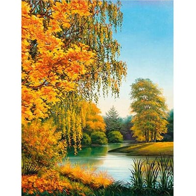Diamant schilderij herfst schilderachtige boom volledige boor ronde diamant borduurwerk kruissteek 20X30CM yellow