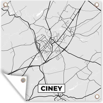 Tuin poster Kaart – Plattegrond – Stadskaart – Ciney – België – Zwart Wit - 200x200 cm - Tuindoek