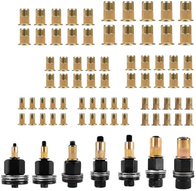 Complete Rivet Nut Set met 7 Stukken voor M3 tot M12, Inclusief 70 Moeren en Handgereedschap voor Efficiënt Bevestigen en Montage