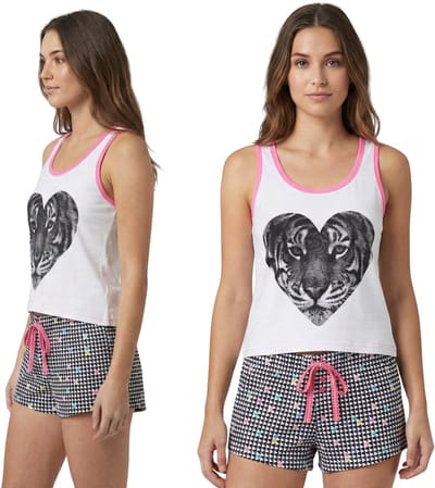 Katoenen pyjama voor dames, tweedelige pyjama met bandjes, zomerse slaapset 100% katoen