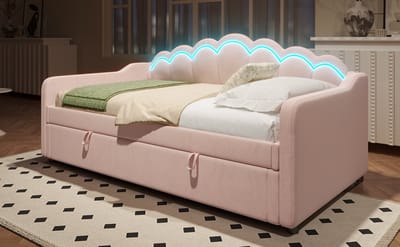 Slaapbank - Slaapbank - Hydraulisch bed - Met opbergruimte - Eenpersoonsbed (zonder matras) - Fluweel - Kleurveranderende ledstrip - 90x200cm - Roze