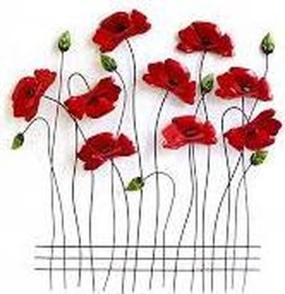 Wanddecoratie klaprozen 58x59cm metaal- rood zwart groen voor binnen en buiten - muurobject