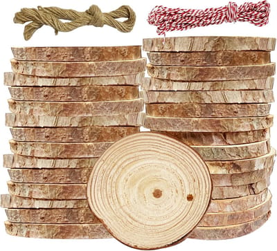30x Houten Schijven Rond (7-8 cm) met Gat - Onbehandeld Hout voor Knutselen, Decoratie & DIY
