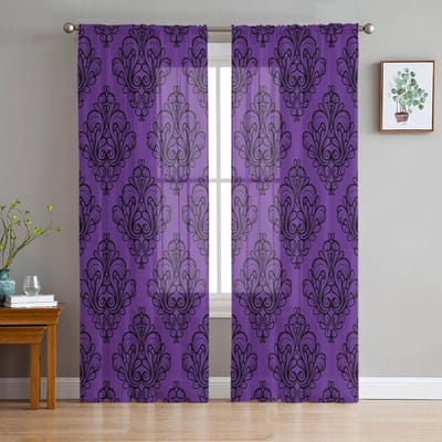 Binnen Tule Gordijnen Patroon Textuur Paars Meisjesslaapkamer Exquise Voile Gordijn Woonkamer Keuken Chiffon Stof Gordijnen 135W x 137H(cm)
