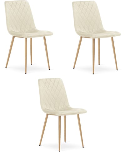 Set van 3 eetkamerstoelen TURIN - Lichtbeige fluweel - Eikenlook poten - Modern design