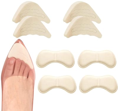 4 paar gevoerde inlegzolen voor schoenen, uniseks, voor grote schoenen, verstelbare schoeninzetstukken, hielgreep, zelfklevende voetkussens, schoenvulling, Beige