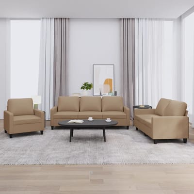vidaXL - 3-delige - Loungeset - met - kussens - kunstleer - cappuccino