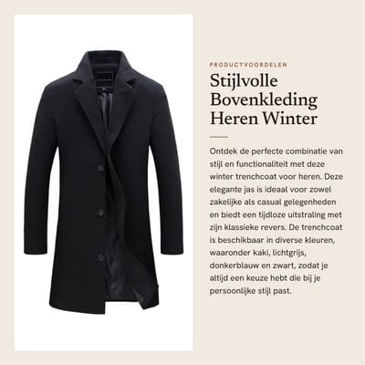 Dailygoods- Trenchcoat Heren Winter - Lange Jas - Revers - Enkele Rij Knopen - Polyester - Geschikt voor Herfst/Winter - Overjas