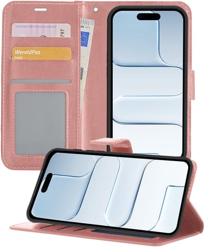 Hoesje - Geschikt voor Apple iPhone Air - Luxe Bookcase - Walletcase Hoes - Portemonnee - Cover - Telefoonhoes - Rosé goud