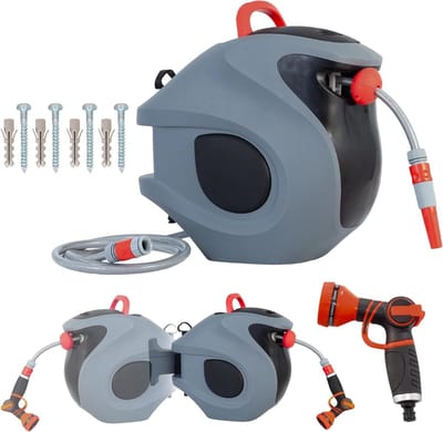 Automatische Slanghaspel - Tuinslang opberger - Tuin bewateren - Automatisch oprollen - 30 meter slang - Grijs