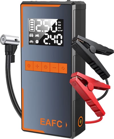 EAFC 12V Jumpstarter voor Auto met Compressor - 1200A - 4-in-1 Starthulp met Powerbank, LED Zaklamp en SOS Noodlicht - Startkabels met Accu - Startbooster