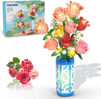 Bloemenboeket bouwset met vaas en LED-licht