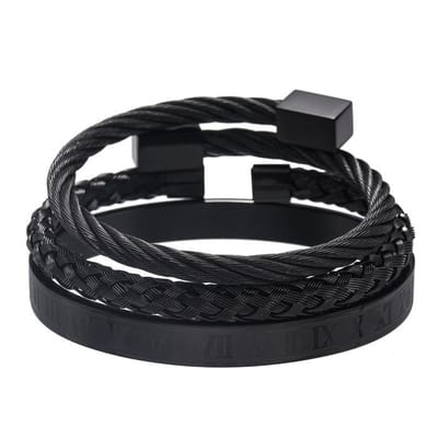 Tesoro Mio Michel – Armbanden Set Heren – Driedelig – Edelstaal - Kleur Zwart