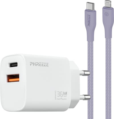 35w snel oplader geschikt voor iPhone iPad met Lightning kabel - Usb C power adapter 2 poorten met oplaadkabel 1m