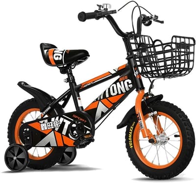 Kinderfiets - Jongensmeisjesfiets - Eerste fiets - Afneembare steunwielen - 14 inch - Oranje