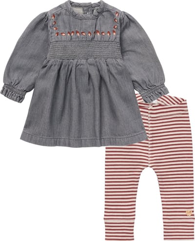 Noppies - Kledingset - 2delig - Jurk Lao jeans geborduurd - Legging La Havre gestreept - Maat 56