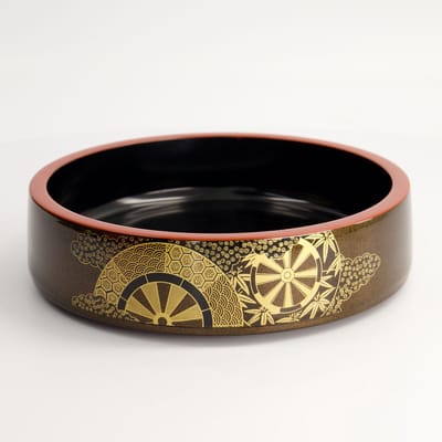 Tokyo Design Studio - Serveerschaal - Dienblad - Sushi Oke - Kaza – Lacquerware – Zwart/Goud/Rood - 21 x 6cm