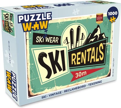 Puzzel Ski - Vintage - Reclamebord - Tekening - Legpuzzel - Puzzel 1000 stukjes volwassenen