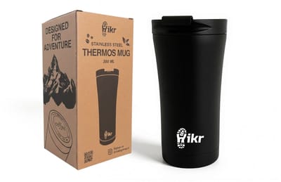 Hikr Thermosbeker to go 380ml – 18/8 RVS Koffiebeker – Reisbeker voor koffie en thee – Lekvrij & vacuüm – Zwart
