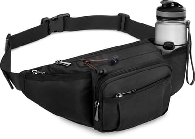 Heuptas voor heren en dames, heuptas met flessenhouder, riem, verstelbaar, heuptas met 6 zakken met ritssluiting, voor wandelen, hondenwandelingen, joggen, fietsen, reizen, hardlopen, zwart,