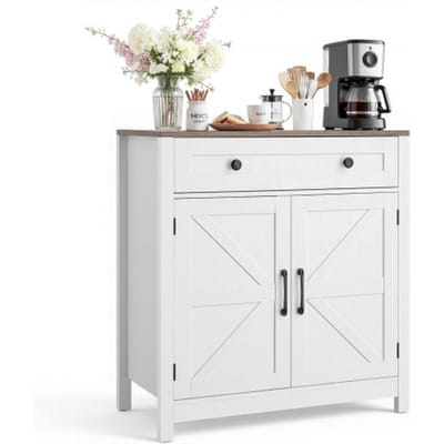 VEVOR Dressoir Keukenkast met Laden, Buffetkast Landelijke Stijl voor Woonkamer, Hal, Keuken, Opbergkast 75 x 37,5 x 80 cm Keukenbuffetkast Wit + Bruin