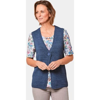 Tijdloos tricot vest met een V-hals - rookblauw - Gr. 25 van Goldner Fashion