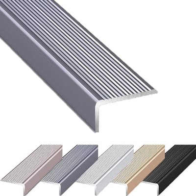 Traprandbeschermer Aluminium - Trapneusprofiel L-vorm - Veiligheid Treden - Antislip Getand Profiel - 90 cm Lengte - Grijs