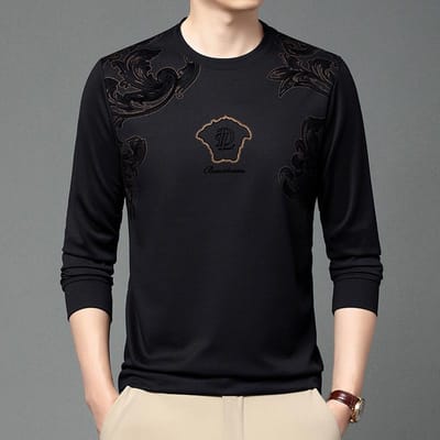 Herfst Heren T-shirt met Lange Mouwen Heren Onderhemd Jeugd Ronde Hals Mode Trendy Trui Herenk Bovenkleding XXXXL black