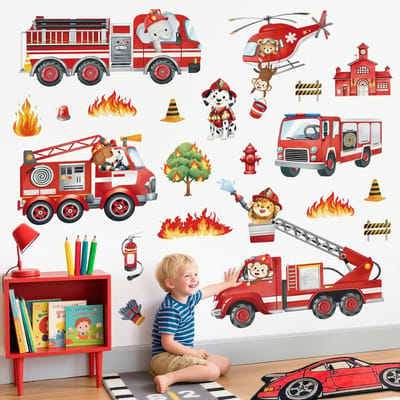 Cosensi - Dailygoods - Muursticker Brandweerauto voor Kinderkamer