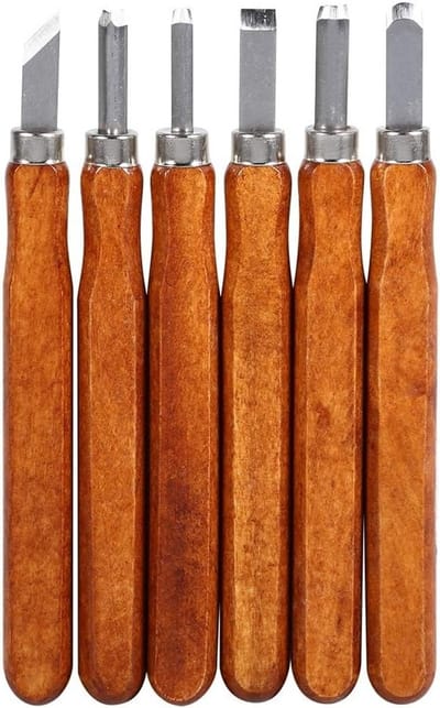 Houten Beitels Set met Stalen Handvat voor Houtsnijden - 6 Stuks Gereedschap voor Beeldhouwen en Houtbewerking