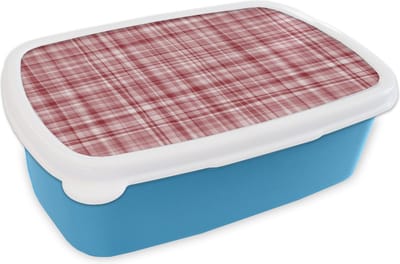 Broodtrommel Blauw - Lunchbox - Brooddoos - Patroon - Rood - Waves - 18x12x6 cm - Kinderen - Jongen