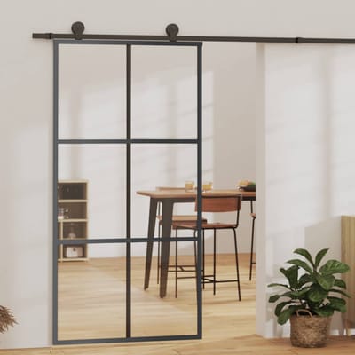 vidaXL - Schuifdeur - met - beslag - 102x205 - cm - aluminium - en - ESG-glas