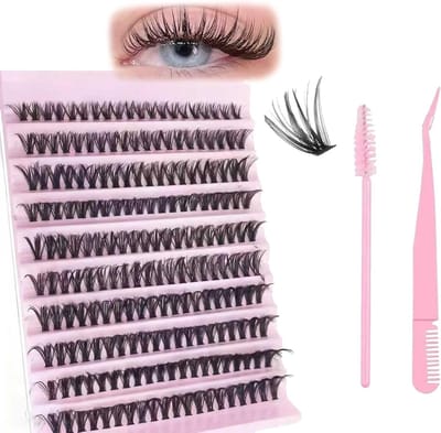 40D Cluster Wimpers 200PCS Herbruikbare Volume Valse Wimpers Natuurlijke Look 8-16mm C D Krul met Wimperpincet en Roze Mascara Wandjes