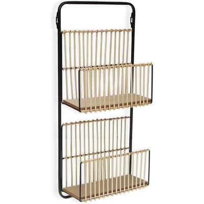 Wandplank - Meerkleurig - Metaal en Rotan - 2 niveaus - 32x12x68 cm - Hedendaags design