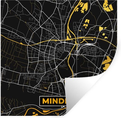 Muurstickers - Sticker Folie - Goud – Duitsland – Plattegrond – Gold – Stadskaart – Kaart – Minden - 100x100 cm - Plakfolie - Muurstickers Kinderkamer - Zelfklevend Behang XXL - Zelfklevend behangpapier - Stickerfolie