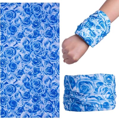 Fako Fashion - Colsjaal - Gezichtsmasker - Bandana - Nekwarmer - Sjaal - Col - Microfiber Faceshield - Bloemen Blauw