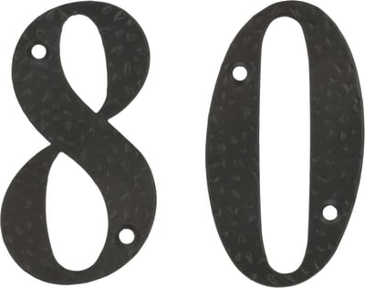 AMIG Huisnummer 80 - massief gesmeed staal - 10cm - incl. bijpassende schroeven - zwart