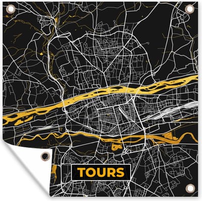 Tuin poster Kaart – Stadskaart – Tours - Plattegrond – Frankrijk - 200x200 cm - Tuindoek