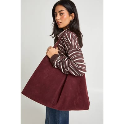 boohoo Dames Imitatie Suede Shopper | Bordeaux Rood