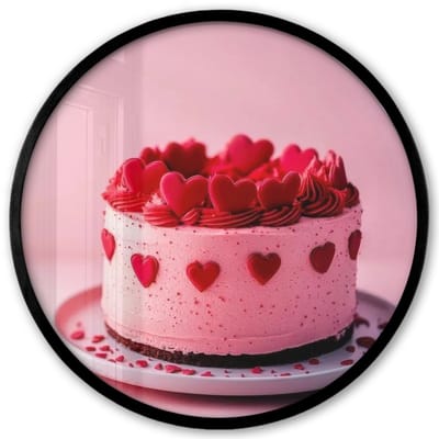 Poster in lijst Rond - Fotolijst 40x40 cm - Posters - Taart - Hart - Roze - Ronde posterlijst zwart - Decoratie - Wanddecoratie woonkamer - Muurdecoratie slaapkamer