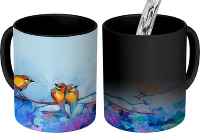 Magische Mok - Foto op Warmte Mokken - Koffiemok - Schilderij - Olieverf - Vogel - Tak - Magic Mok - Beker - 350 ML - Theemok