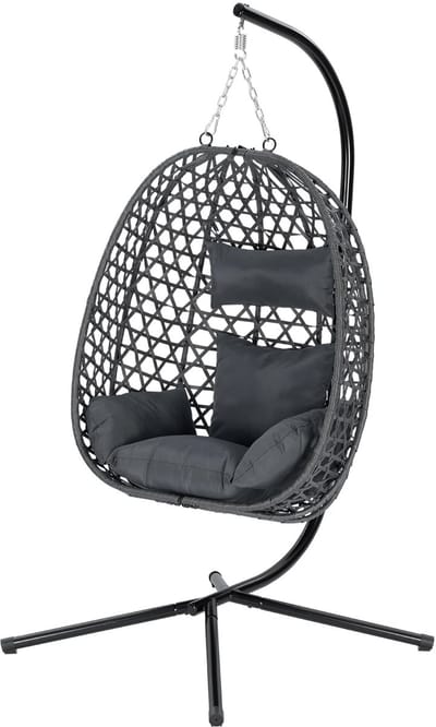 Hangstoel - Rotan Schommelstoel - Hangende Eierstoel - Verstelbare Hoogte - Waterdicht - Zonder Boren - Binnen en Buiten - 105x105x195cm - 150kg - Donkergrijs